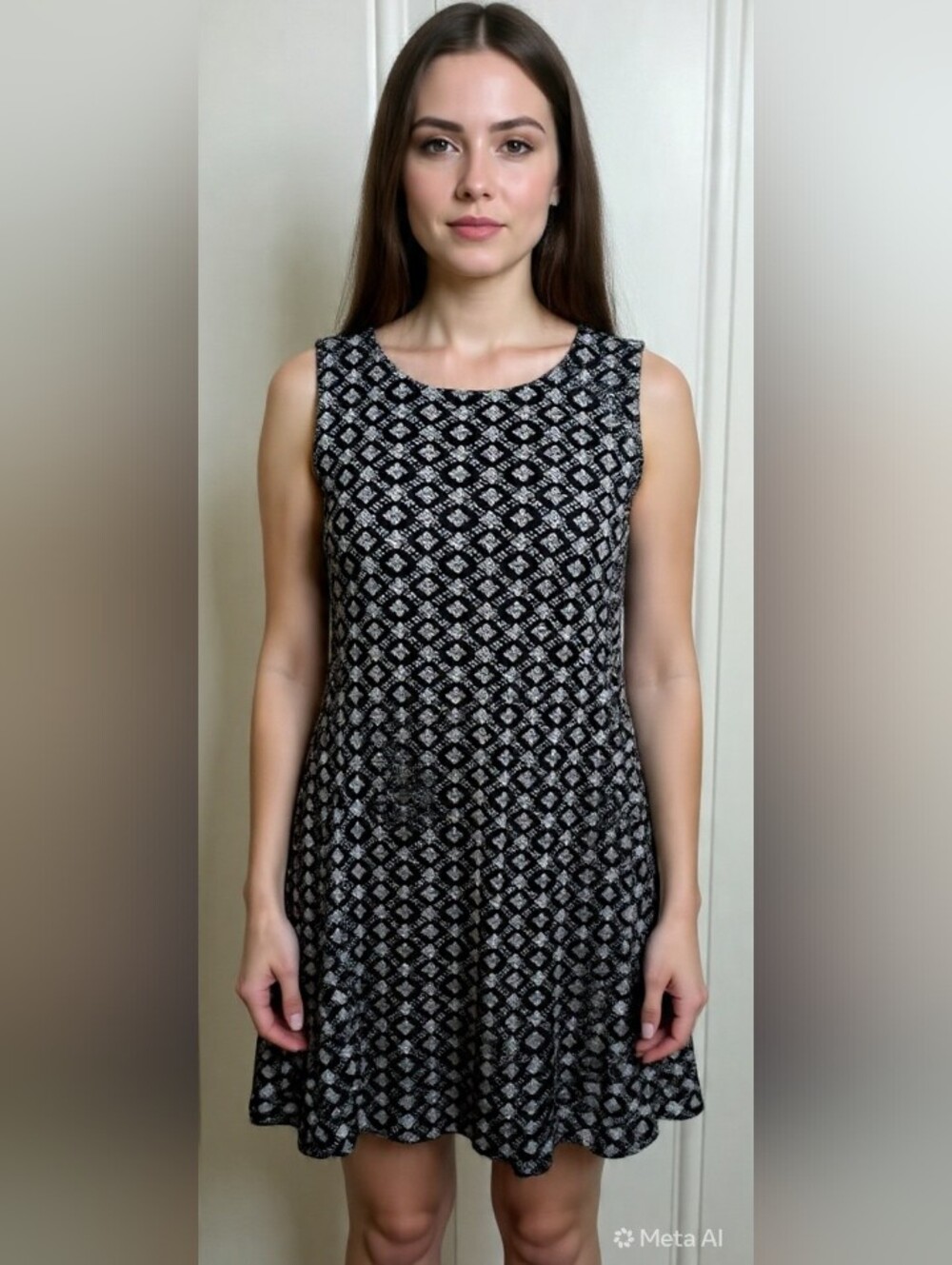 Old Navy Sleeveless Black Dress with White Geometric Print